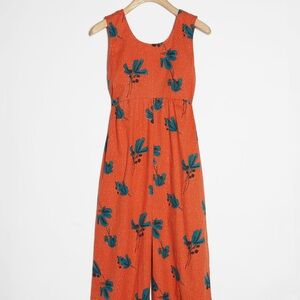 Anthropologie Orange Floral Jumpsuit